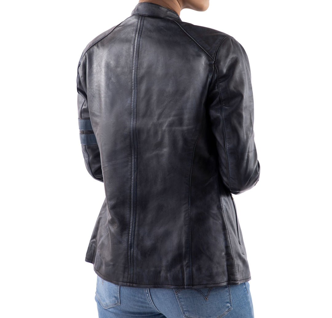 Vintage Leather Jacket Women Blue