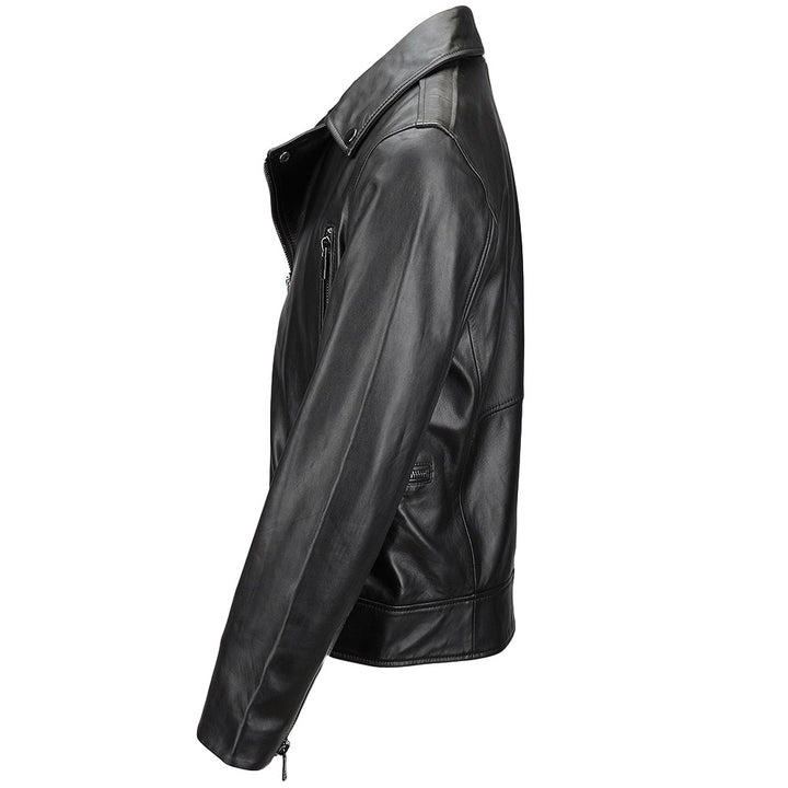 Men's Black Leather Shearling Collar Jacket