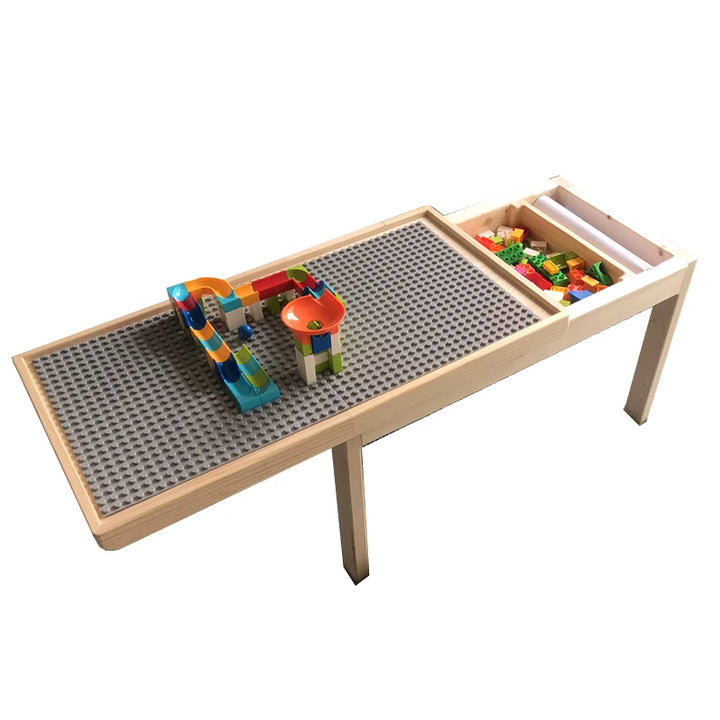 Creative Kids Building Blocks Table Rounded Polished Design Solid Wood Construction Drawing and Learning Hub