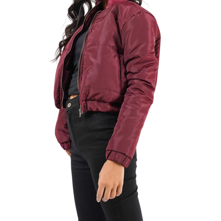 Cropped Puffer Jacket Maroon