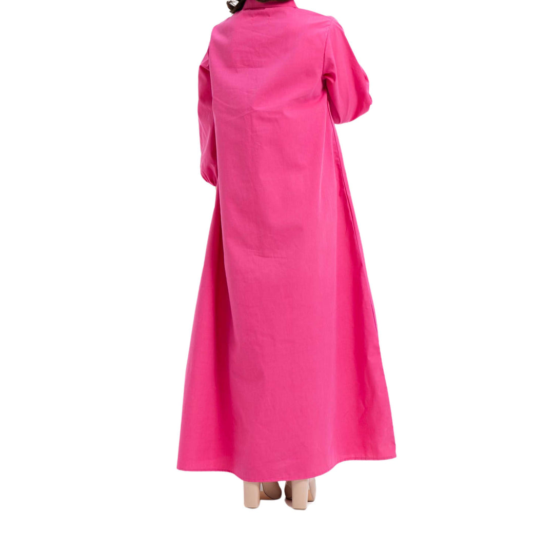 Collared Puff Sleeve Dress Fuchsia Pink