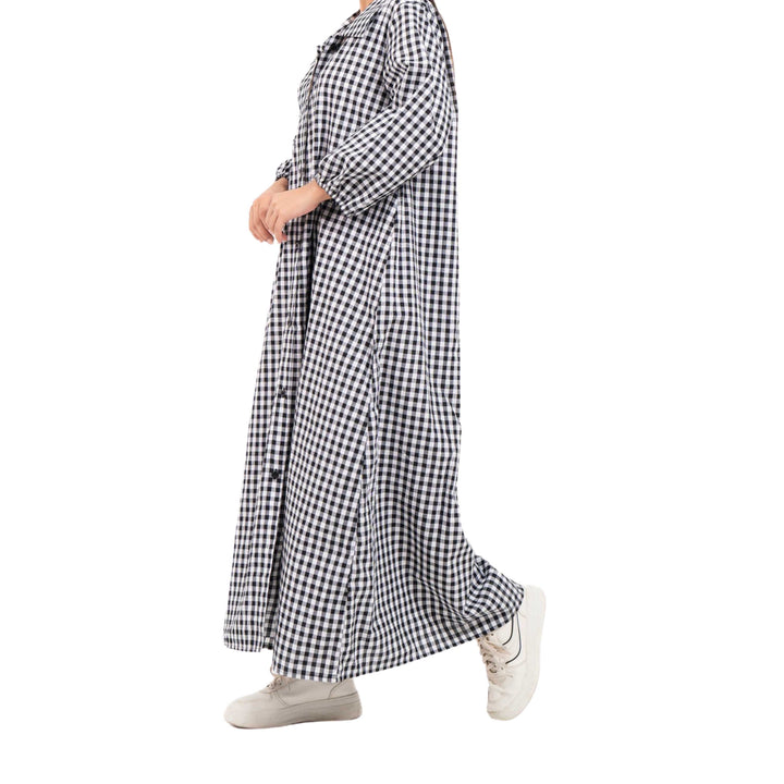 Collared Puff Sleeve Dress Black White Gingham Check