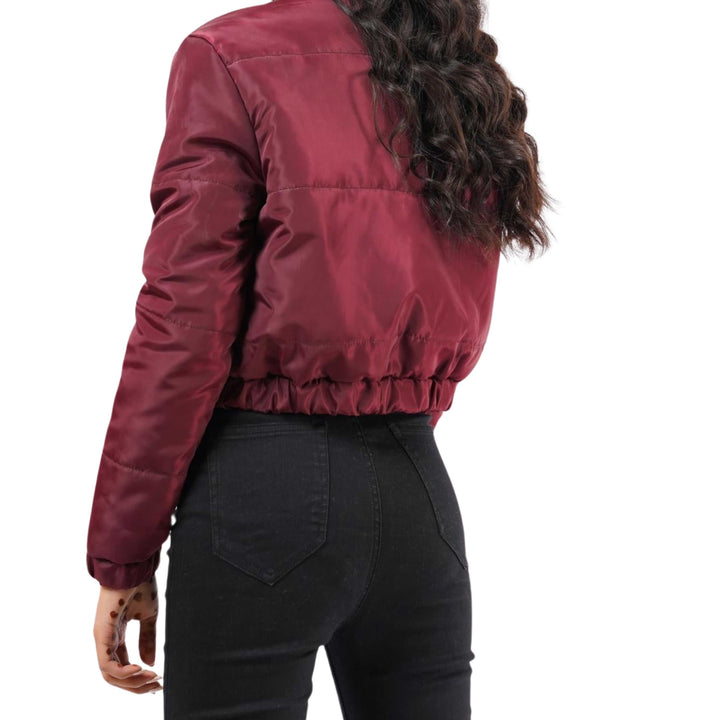 Cropped Puffer Jacket Maroon