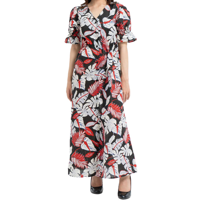 Condition Front Button Maxi Dress Red Black Printed