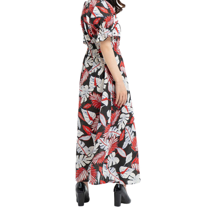 Condition Front Button Maxi Dress Red Black Printed