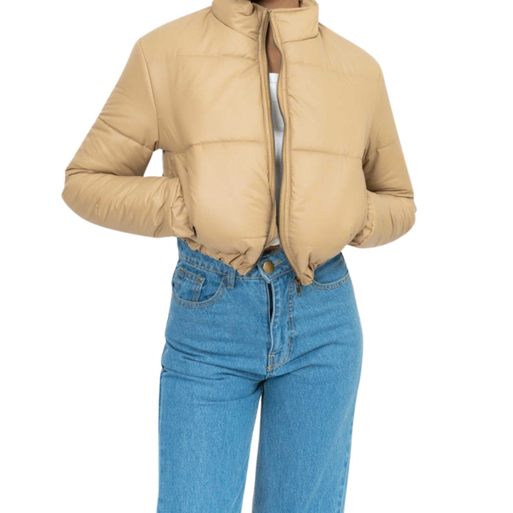 Cropped Puffer Jacket Light Brown