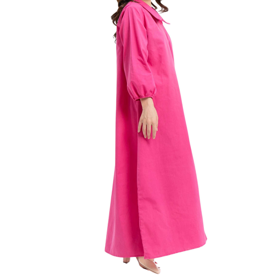 Collared Puff Sleeve Dress Fuchsia Pink