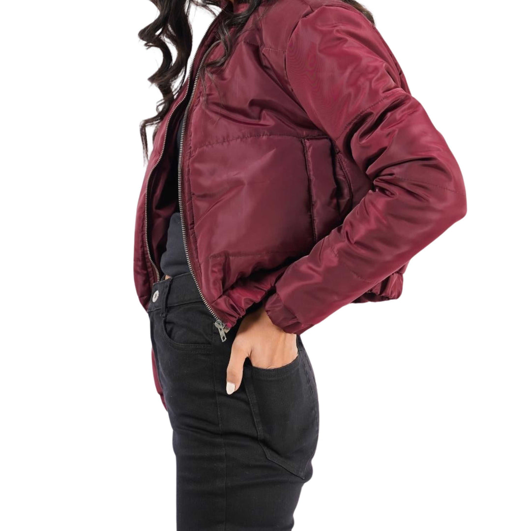 Cropped Puffer Jacket Maroon