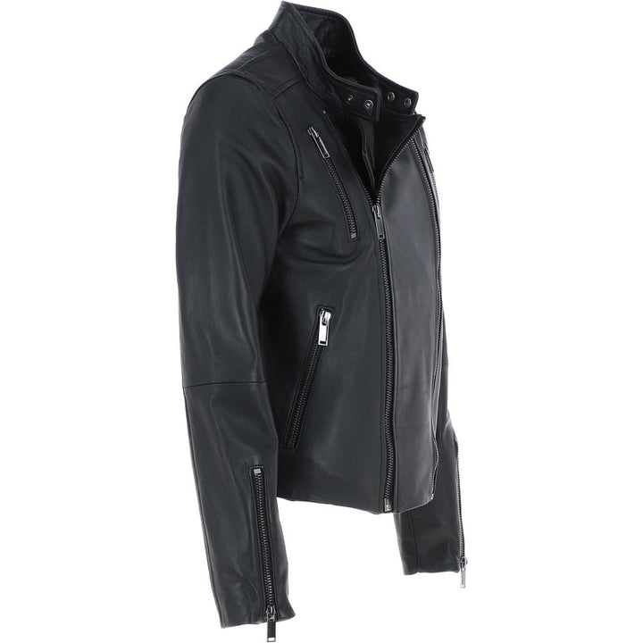 Men's Black Ribbed Leather Jacket