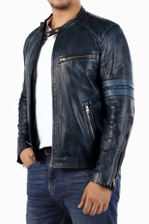 Genuine Lambskin Leather Jacket Blue