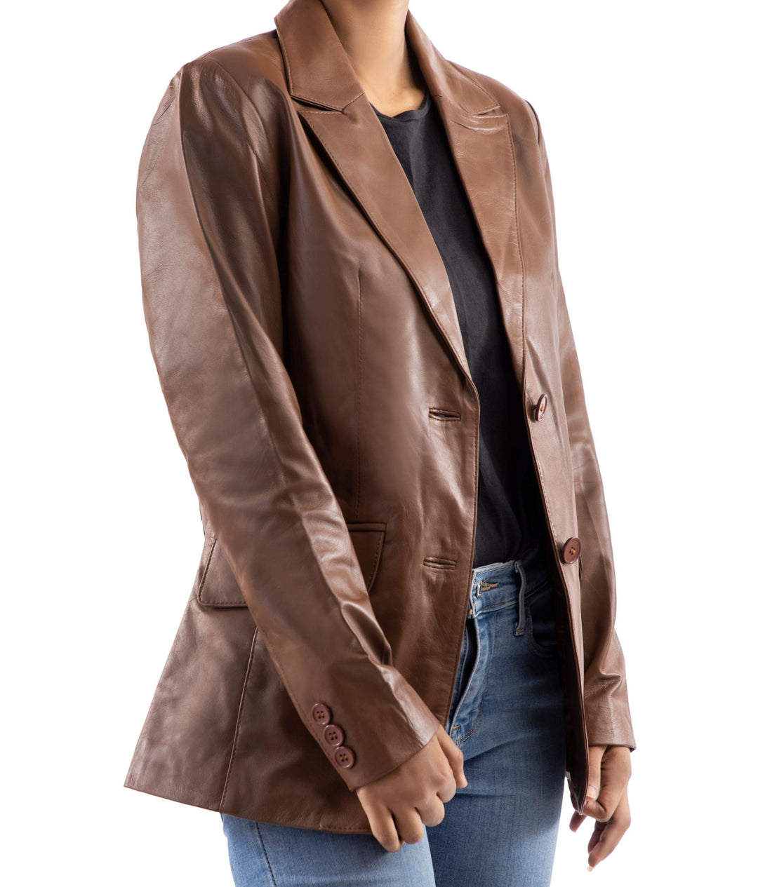 Classic 2 Button Lambskin Leather Blazer Women