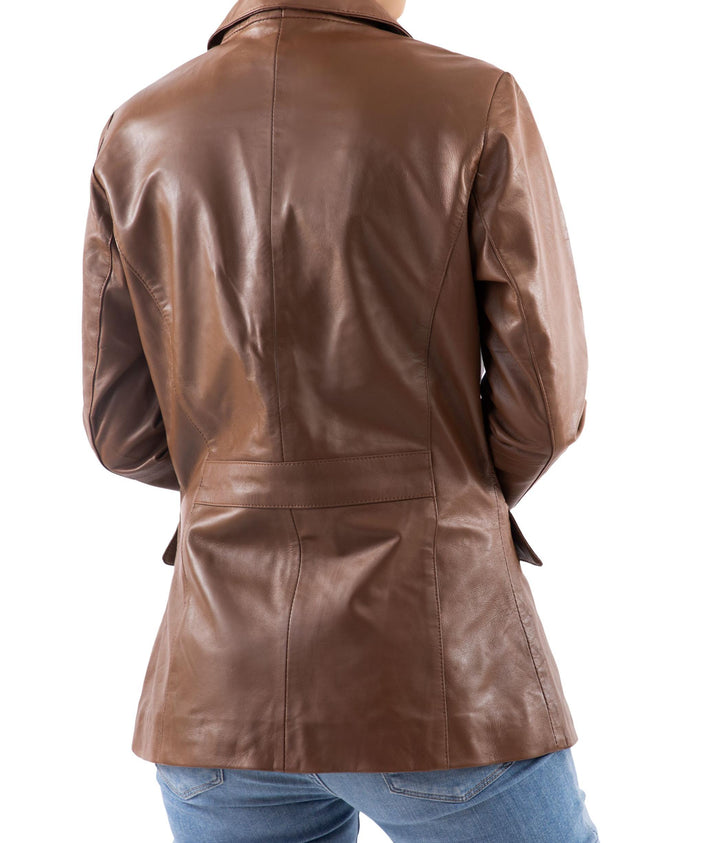 Classic 2 Button Lambskin Leather Blazer Women