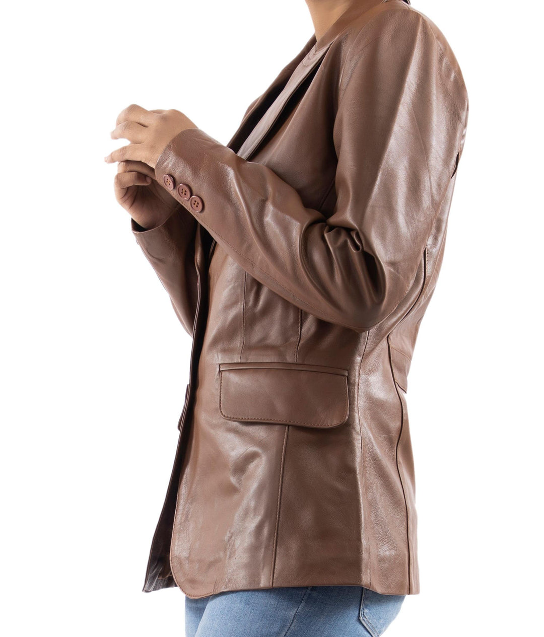 Classic 2 Button Lambskin Leather Blazer Women