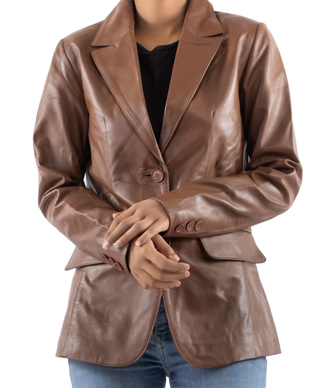 Classic 2 Button Lambskin Leather Blazer Women